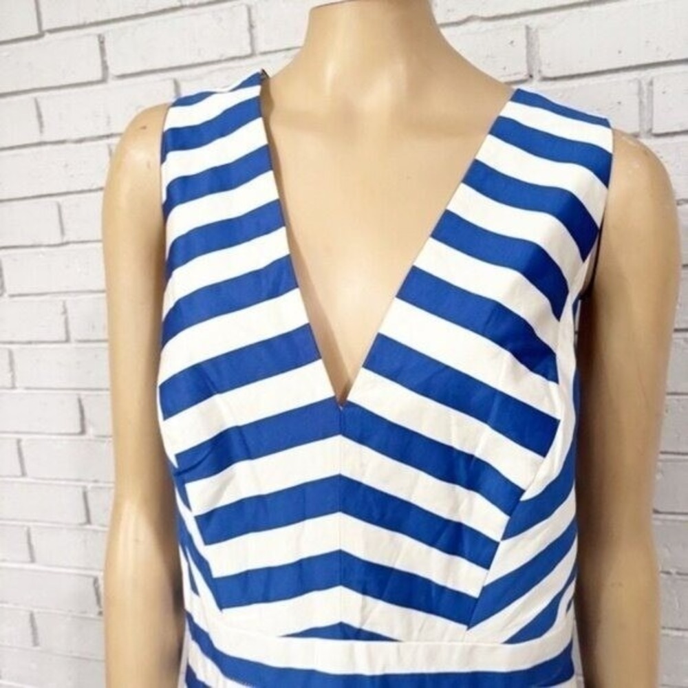 Boden Blue White Striped V-Neck Fit and Flare Midi Dress with Pockets Size 16R - Picture 5 of 14